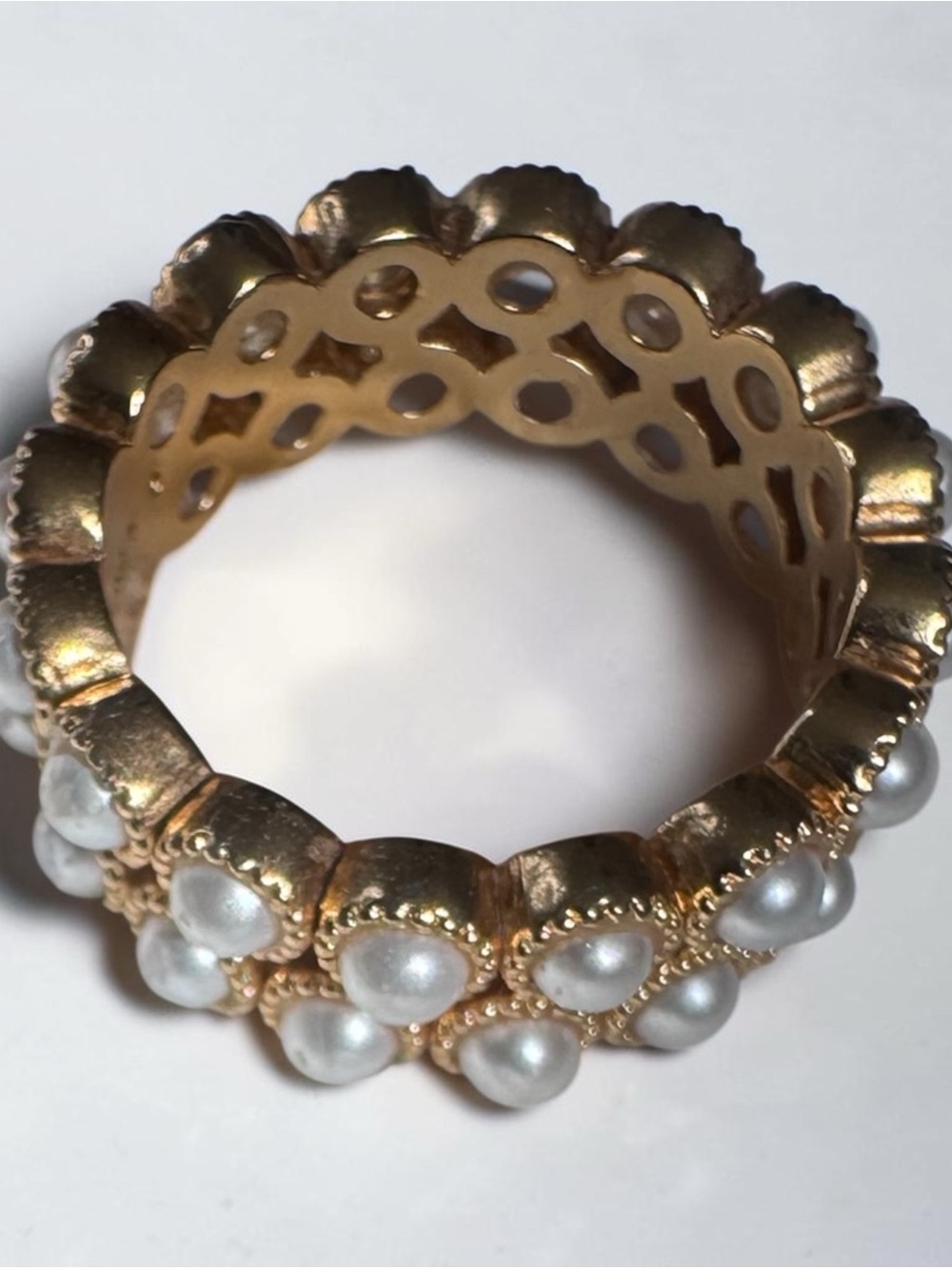 J. Crew Gold Ring with White Faux Pearls
